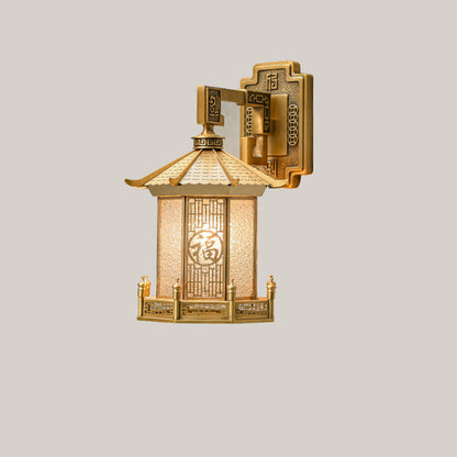 Chinese Glass House Cylinder Conic 1-Light Wall Sconce Lamp