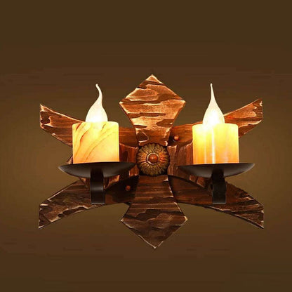 Farmhouse Wood Frame Iron 2-Light Wall Sconce Lamp