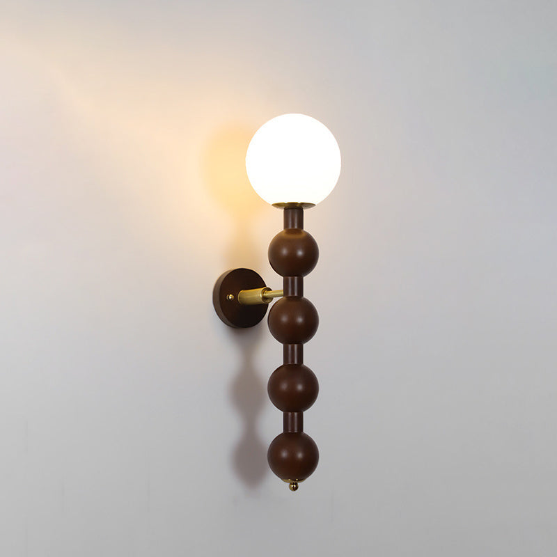 Cylinder Bead Wood Glass Metal 1-Light Wall Sconce Lamp
