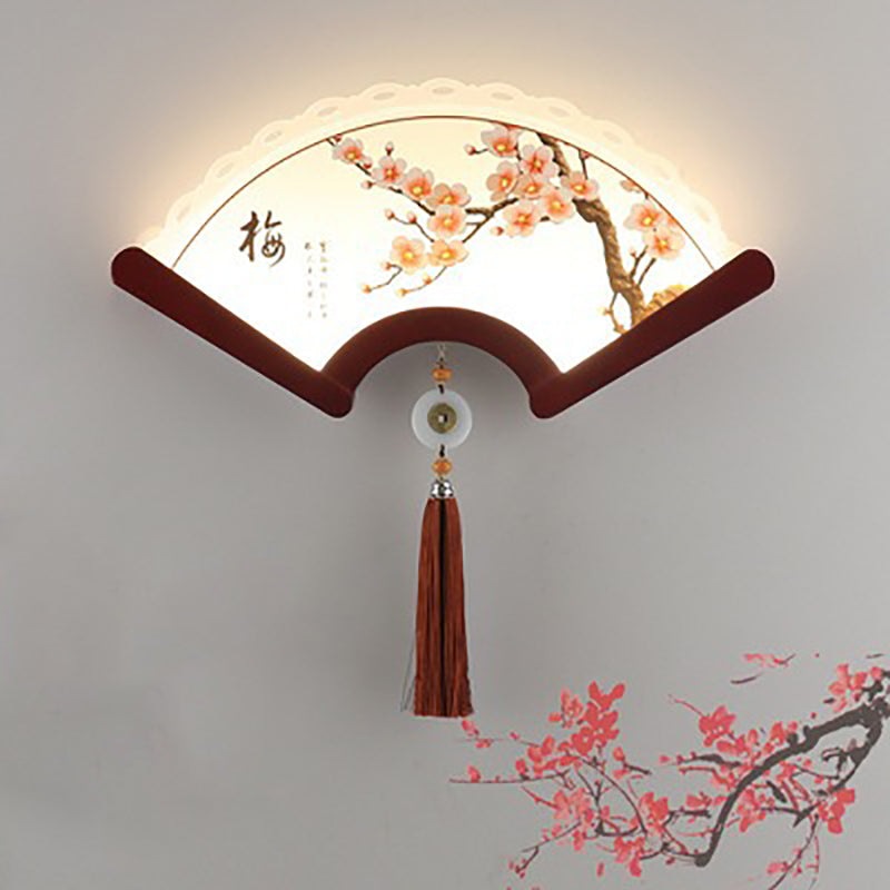 Chinese Elements Shade Wooden Edge LED Wall Sconce Lamp