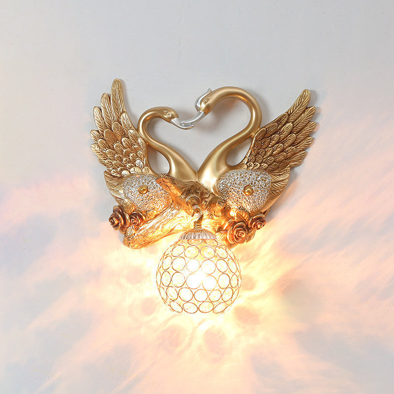 European Swan Orb Resin Iron 1-Light Wall Sconce Lamp