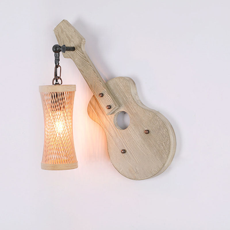 Wooden Violin Cylinder Shade 1-Light Wall Sconce Lamp