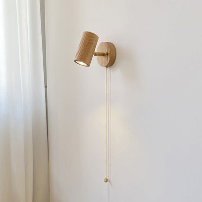 Traditional Cylinder Copper Wood 1-Light Wall Sconce Lamp