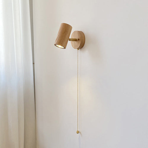 Traditional Cylinder Copper Wood 1-Light Wall Sconce Lamp