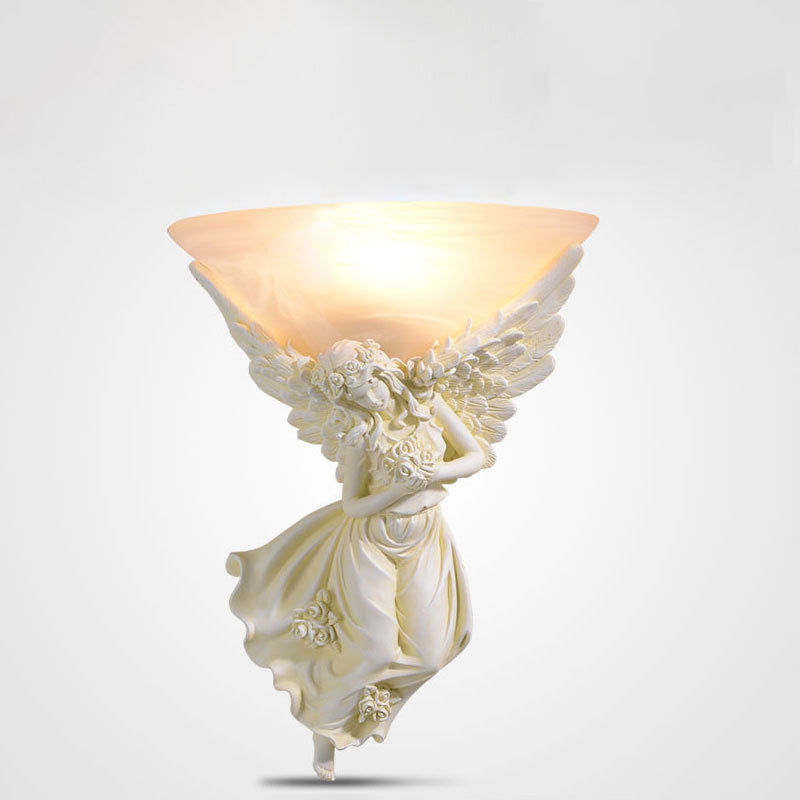 Resin Angel Wing Glass Cup Shade 1-Light Wall Sconce Lamp