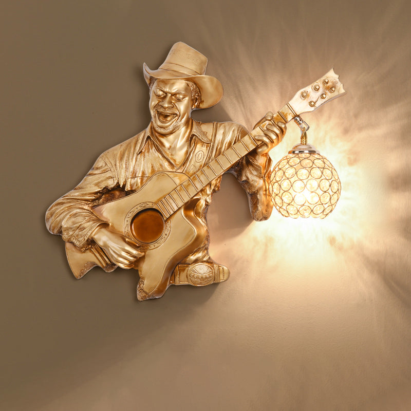 Guitar Player Resin Crystal 1-Light Wall Sconce Lamp