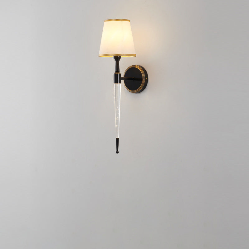 French Trapezoid Copper Fabric 1-Light Wall Sconce Lamp