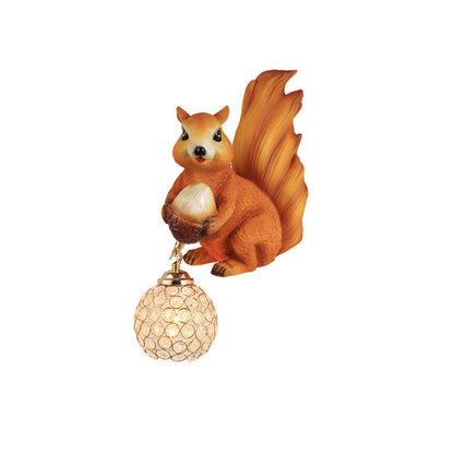 Kids Squirrel Ball Crystal Resin 1-Light Wall Sconce Lamp