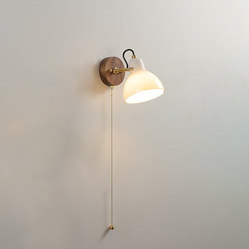 Simplicity Wood Glass Round Conic 1-Light Wall Sconce Lamp