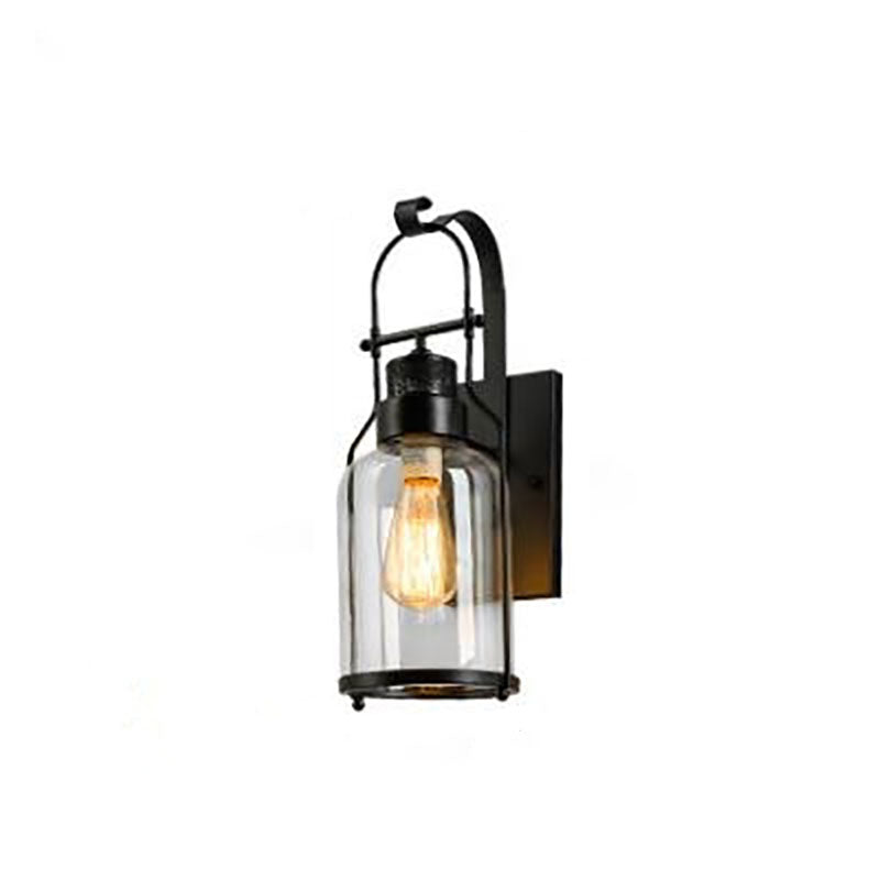 Industrial Iron Glass Cylinder 1-Light Wall Sconce Lamp