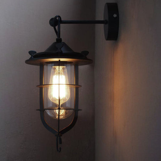 Industrial Iron Glass Round 1-Light Wall Sconce Lamp