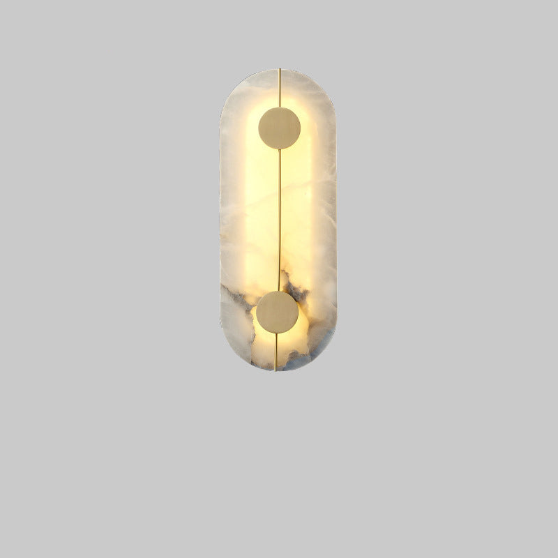 Chinese Copper Marble Round Elliptical LED Wall Sconce Lamp