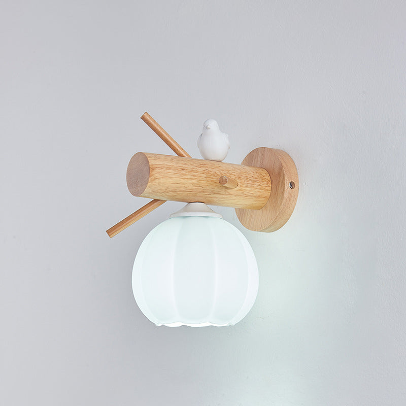 Minimalist Pumpkin Bird Wood PE 1-Light Wall Sconce Lamp