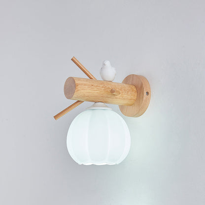 Minimalist Pumpkin Bird Wood PE 1-Light Wall Sconce Lamp