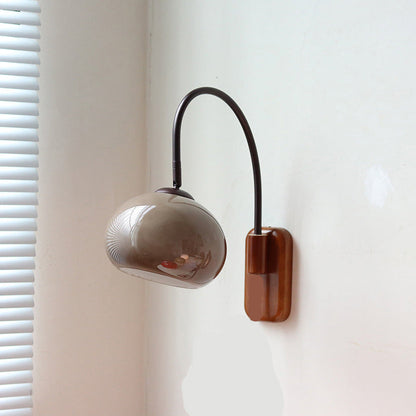 Half Round Fishing Rod Wood Glass 1-Light Wall Sconce Lamp