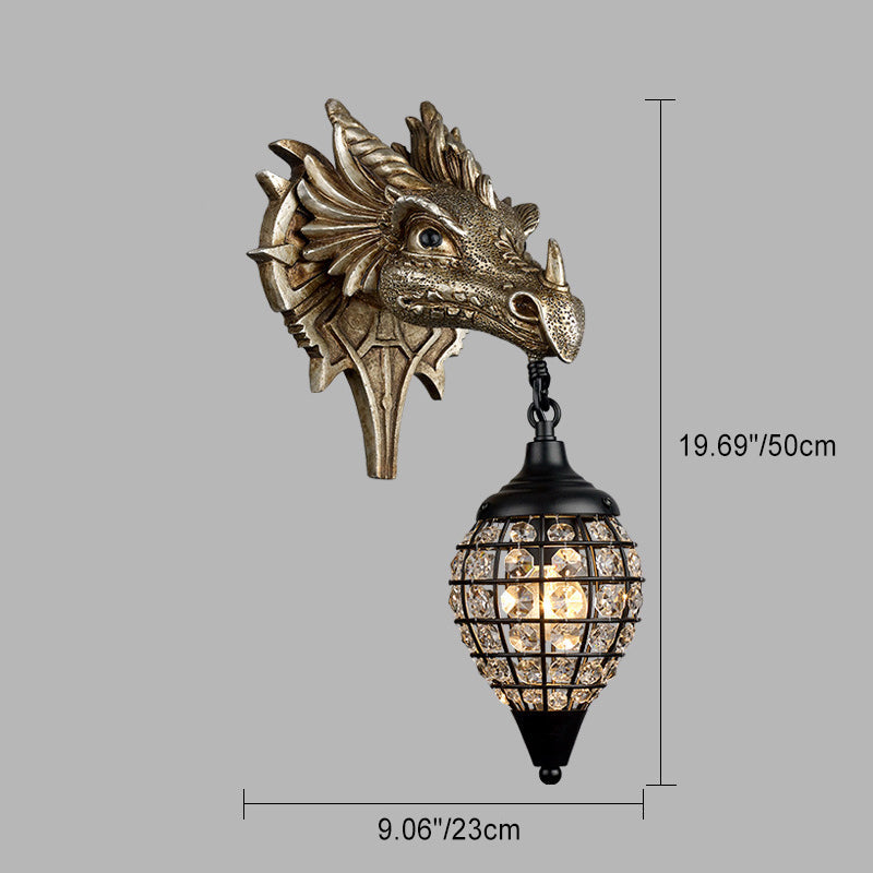 European Dragon Crystal Iron Resin 1-Light Wall Sconce Lamp