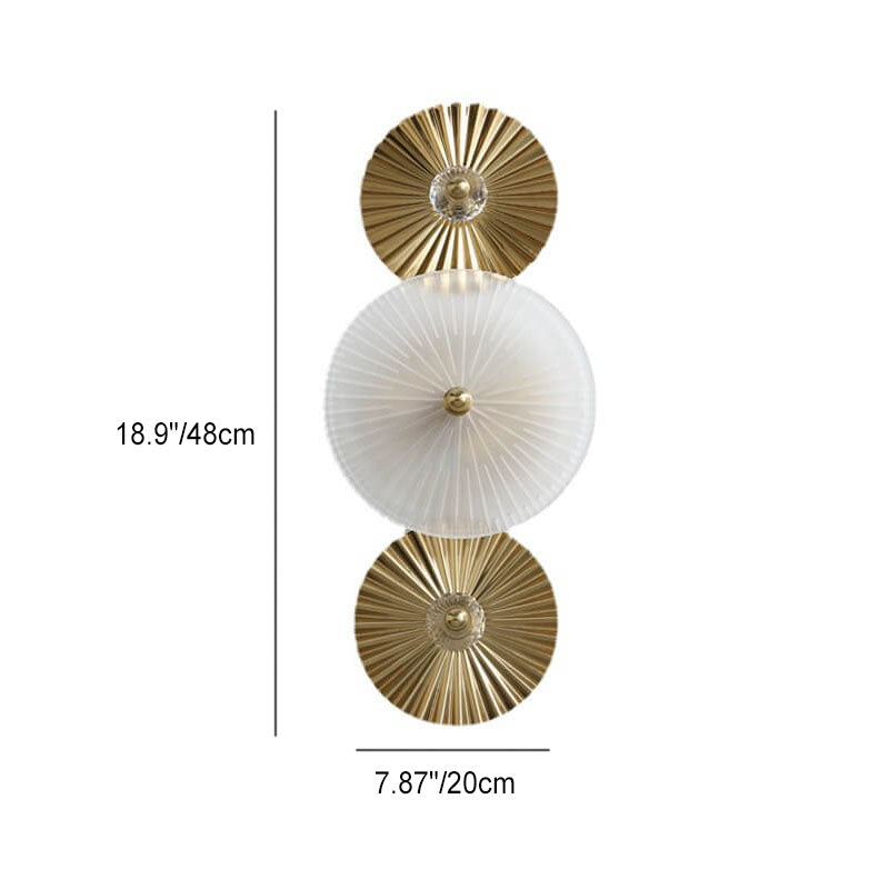 Pleated Hardware Disc Glass Shade 2-Light Wall Sconce Lamp