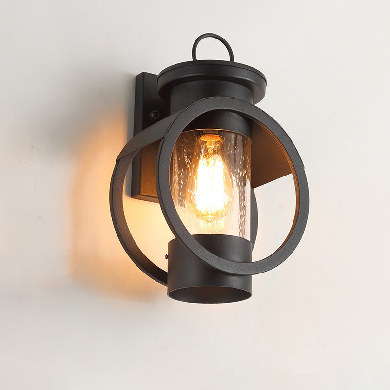 Round Cylindrical Iron Glass 1-Light Wall Sconce Lamp
