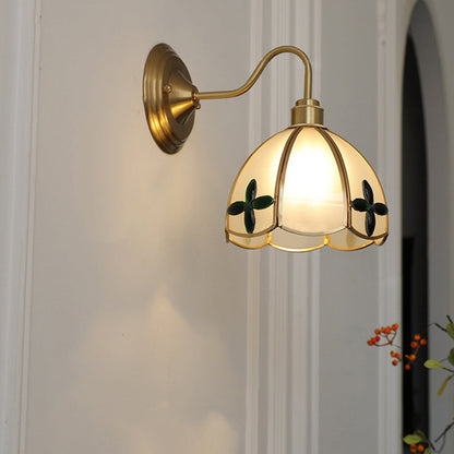 Deco Brass Round Glass Shade 1-Light Wall Sconce Lamp