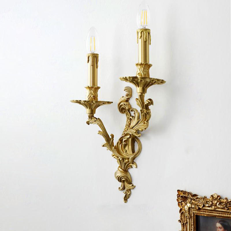 French Brass Candelabra Carved 2/3 Light Wall Sconce Lamp