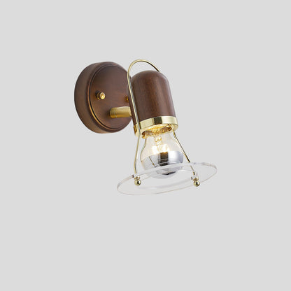 Walnut Acrylic Cylinder Round Disk 1-Light Wall Sconce Lamp