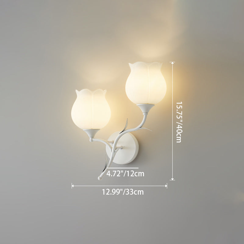 Cream Flower Iron Glass 1/2 Light Wall Sconce Lamp