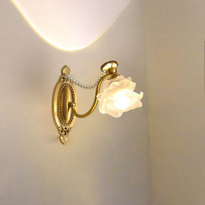French Floral Brass Glass 1-Light Wall Sconce Lamp