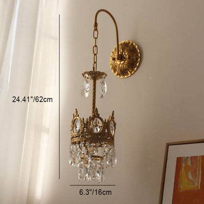 French Bent Crown Copper Crystal 1-Light Wall Sconce Lamp