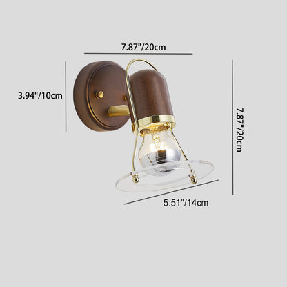 Walnut Acrylic Cylinder Round Disk 1-Light Wall Sconce Lamp