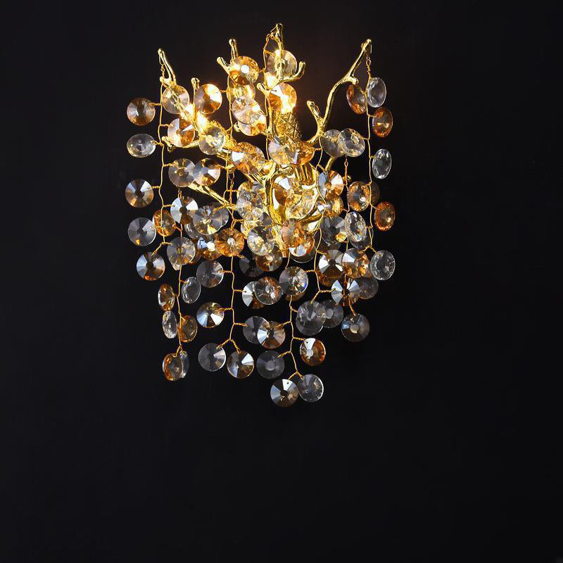 Aluminum Crystal Branch Bead 2/3 Light Wall Sconce Lamp