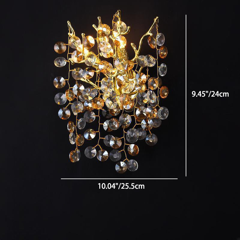 Aluminum Crystal Branch Bead 2/3 Light Wall Sconce Lamp