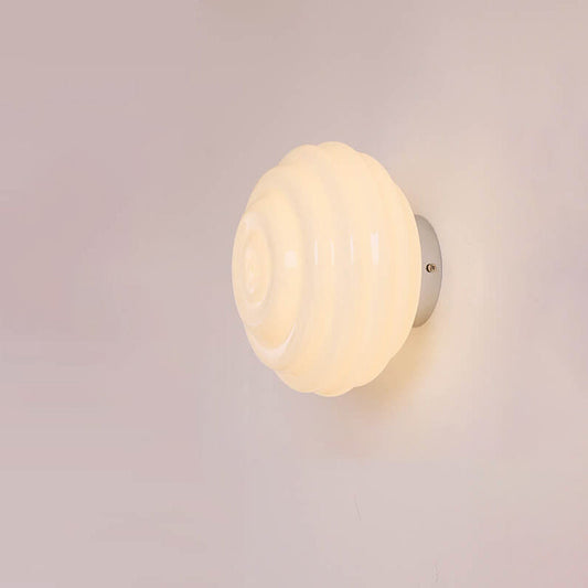 Cream Wave Round Glass Lampshade 1-Light Wall Sconce Lamp