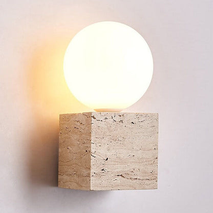 Round Ball Square Stone Glass 1-Light Wall Sconce Lamp