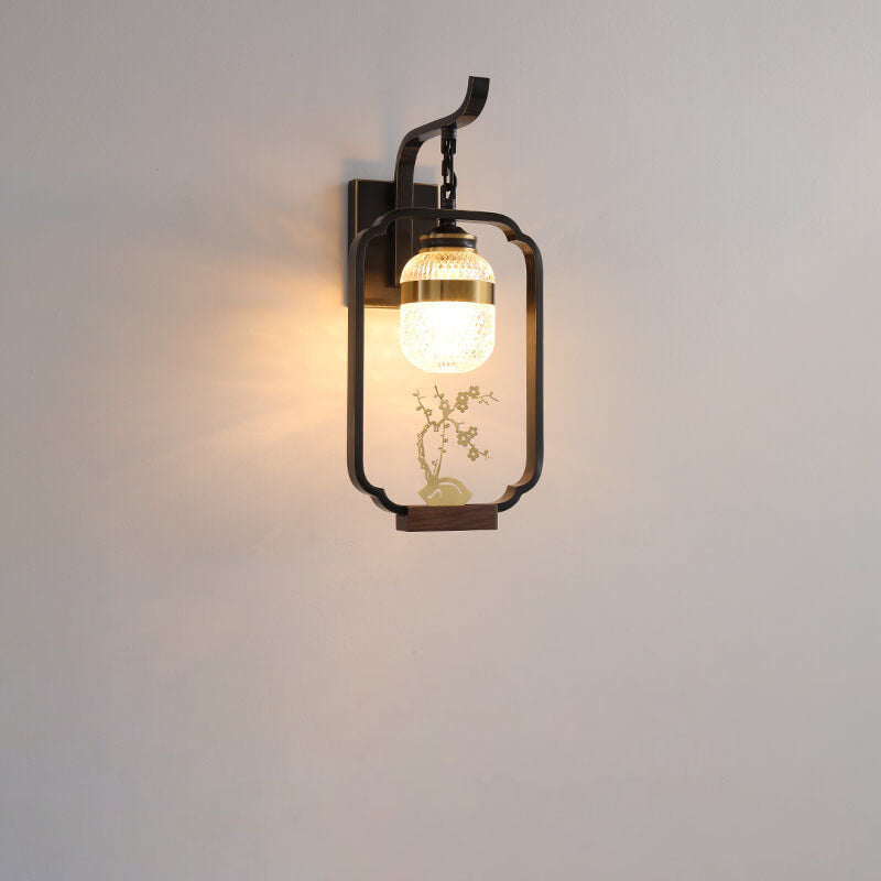 Light Plant Copper Crystal Glass 1-Light Wall Sconce Lamp