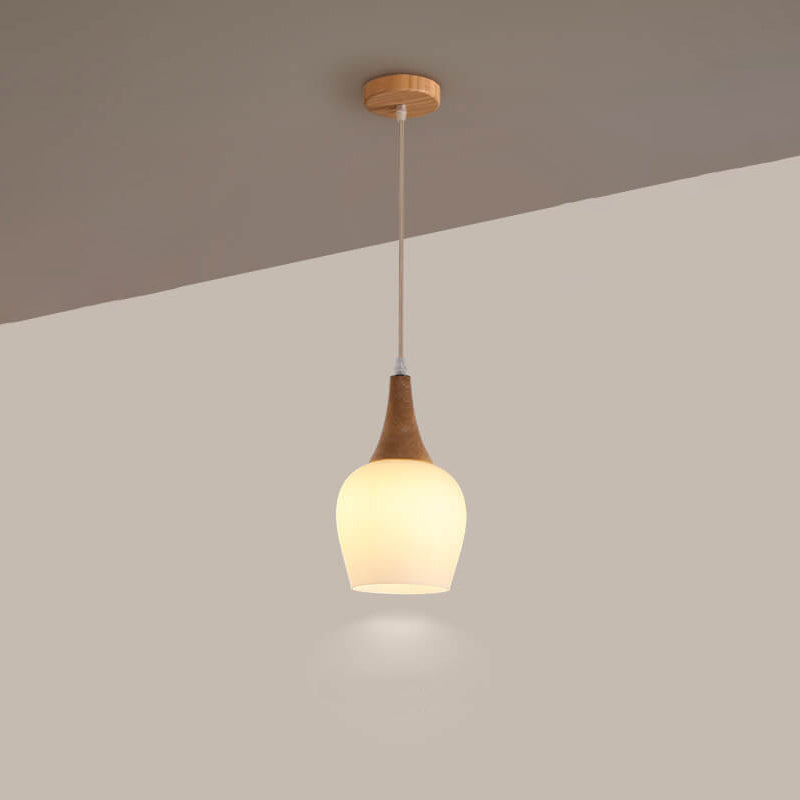 Nordic Solid Wood Glass White Bottle Island Light 1/3 Light Chandelier