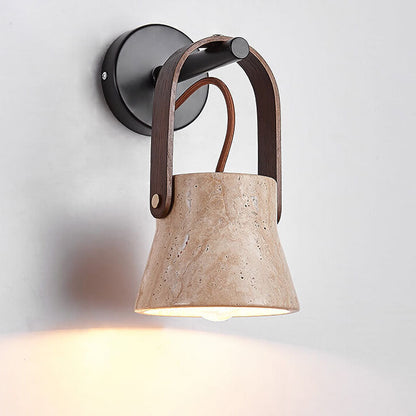 Japanese Yellow Travertine Round 1-Light Wall Sconce Lamp