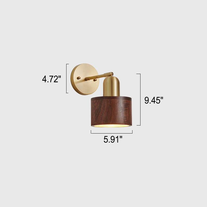 Light Luxury Copper Walnut Round 1-Light Wall Sconce Lamp