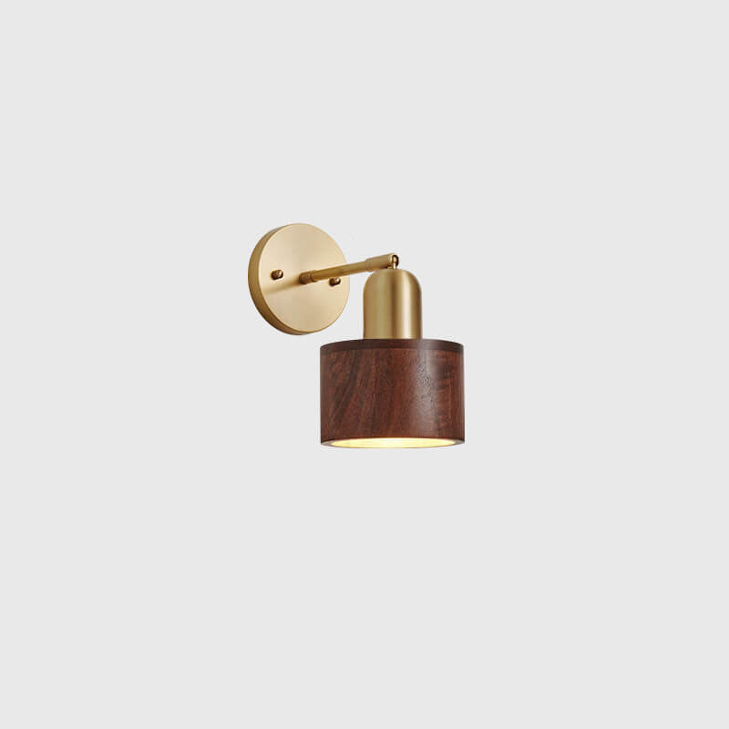 Light Luxury Copper Walnut Round 1-Light Wall Sconce Lamp