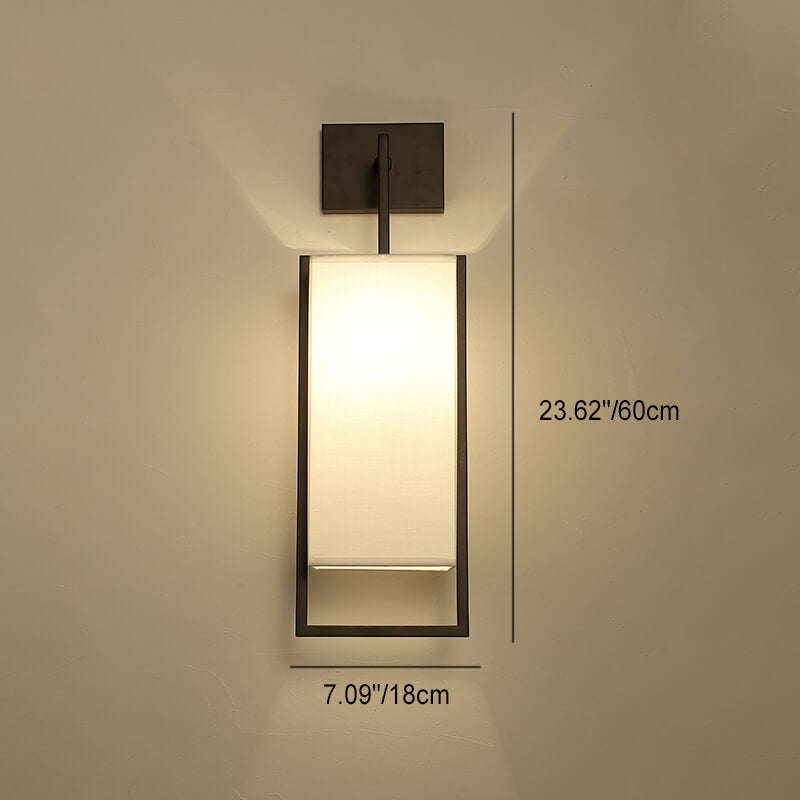 Chinese Square Fabric Iron Frame 1-Light Wall Sconce Lamp