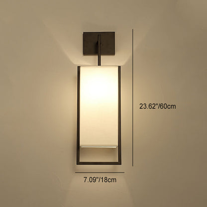 Chinese Square Fabric Iron Frame 1-Light Wall Sconce Lamp