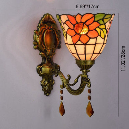 Tiffany Flower Glass Metal Resin 1/2-Light Wall Sconce Lamp