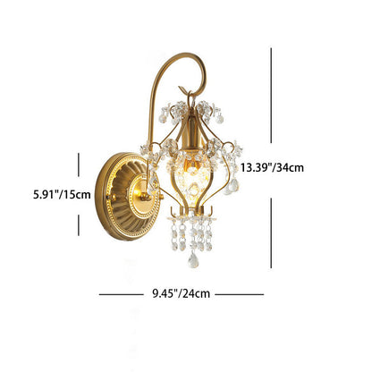 Traditional Lantern Iron Crystal 1-Light Wall Sconce Lamp