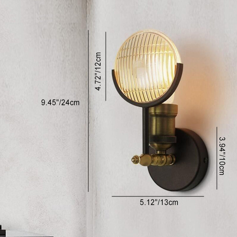Vintage Round Piece Iron Glass 1-Light Wall Sconce Lamp
