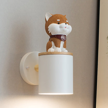 Resin Puppy Iron Cylinder Shade 1-Light Wall Sconce Lamp