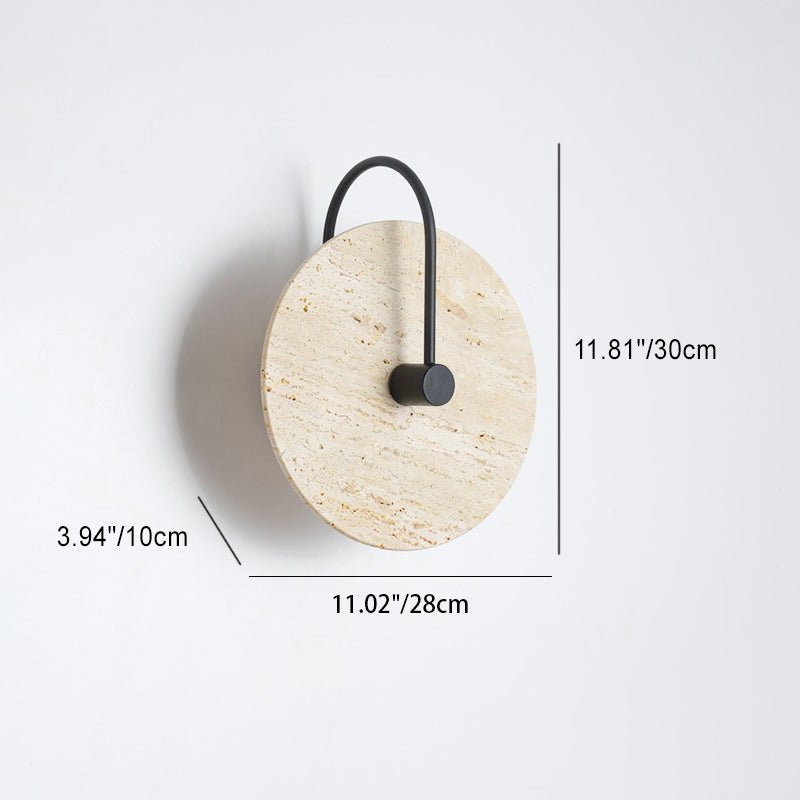 Round Iron Yellow Travertine 1-Light Wall Sconce Lamp