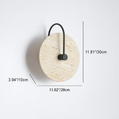 Round Iron Yellow Travertine 1-Light Wall Sconce Lamp