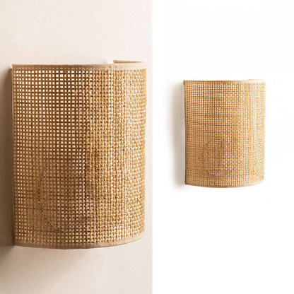 Japanese Half Cylinder Rattan 1-Light Wall Sconce Lamp