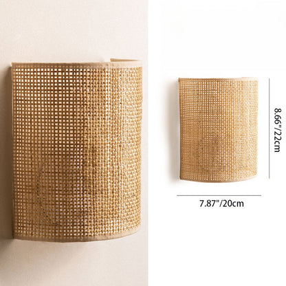 Japanese Half Cylinder Rattan 1-Light Wall Sconce Lamp