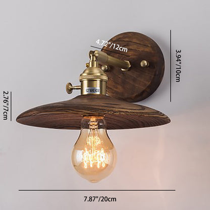 Round Wood Grain Brass Wood 1-Light Wall Sconce Lamp