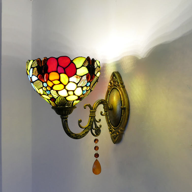 Tiffany Iron Stained Glass 1-Light Wall Sconce Lamp